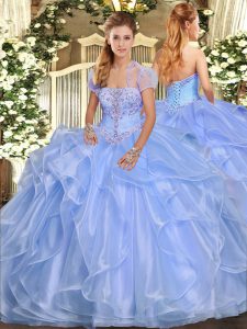  Appliques and Ruffles Quince Ball Gowns Light Blue Lace Up Sleeveless Floor Length
