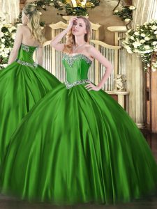 Exceptional Green Sweetheart Neckline Beading Sweet 16 Dresses Sleeveless Lace Up