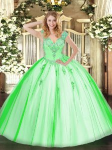  15 Quinceanera Dress Military Ball and Sweet 16 and Quinceanera with Beading V-neck Sleeveless Lace Up