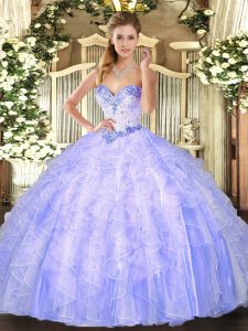  Lavender 15 Quinceanera Dress Military Ball and Sweet 16 and Quinceanera with Beading and Ruffles Sweetheart Sleeveless Lace Up