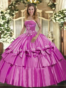 Glamorous Beading and Ruffled Layers 15th Birthday Dress Lilac Lace Up Sleeveless Floor Length