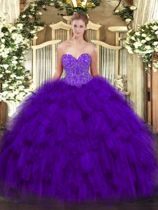 Elegant Floor Length Purple Ball Gown Prom Dress Sweetheart Sleeveless Lace Up