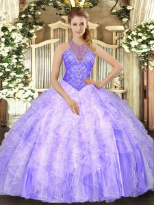 Clearance Organza Sleeveless Floor Length Quinceanera Dress and Beading and Ruffles