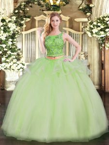 Organza Scoop Sleeveless Lace Up Beading Quinceanera Dresses in Yellow Green