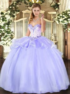 Lavender Sleeveless Organza Lace Up Sweet 16 Dress for Military Ball and Sweet 16 and Quinceanera
