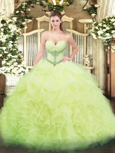 Shining Floor Length Ball Gowns Sleeveless Yellow Green 15 Quinceanera Dress Lace Up
