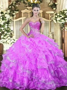 Clearance Sleeveless Lace Up Floor Length Beading and Ruffled Layers Sweet 16 Dress