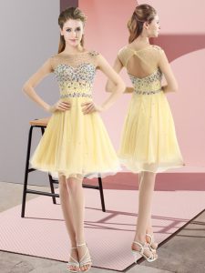  Light Yellow Bateau Side Zipper Beading Prom Dress Sleeveless