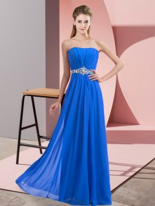 Suitable Blue Empire Beading Homecoming Dress Lace Up Chiffon Sleeveless Floor Length