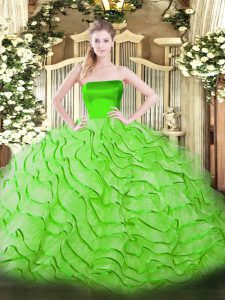 Fancy Tulle Sleeveless Quinceanera Dresses Brush Train and Ruffles
