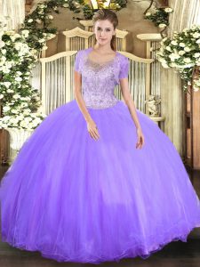  Floor Length Lavender Quinceanera Dress Scoop Sleeveless Clasp Handle