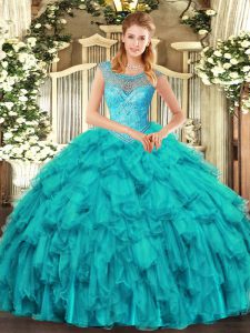 Organza Sleeveless Floor Length Quinceanera Gown and Beading and Ruffles