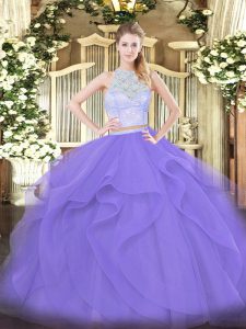 Designer Tulle Sleeveless Floor Length Quinceanera Gown and Lace and Ruffles