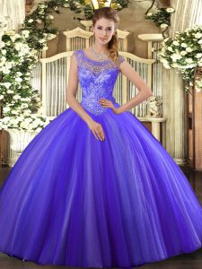 Romantic Tulle Sleeveless Floor Length 15th Birthday Dress and Beading