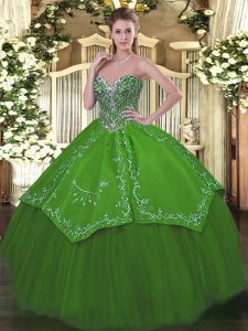 Smart Green Sweetheart Lace Up Beading and Embroidery 15 Quinceanera Dress Sleeveless