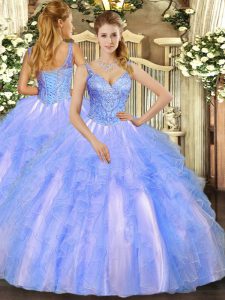 Graceful Blue Sleeveless Tulle Lace Up 15 Quinceanera Dress for Military Ball and Sweet 16 and Quinceanera