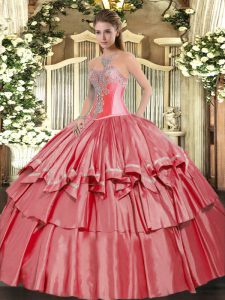 Custom Designed Sweetheart Sleeveless Organza and Taffeta Ball Gown Prom Dress Beading and Ruffled Layers Lace Up