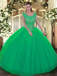 Glamorous Floor Length Green Vestidos de Quinceanera Tulle Sleeveless Beading