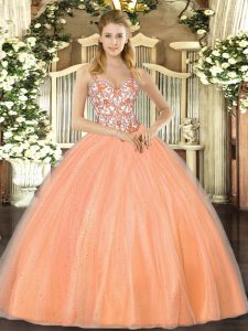  Orange Sleeveless Organza Lace Up Quinceanera Gowns for Sweet 16 and Quinceanera