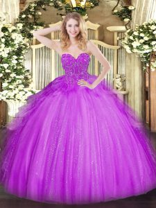 Shining Floor Length Ball Gowns Sleeveless Lavender Sweet 16 Dresses Lace Up