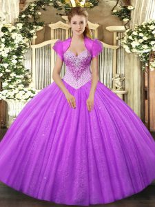  Sleeveless Floor Length Beading Lace Up Sweet 16 Dresses with Lilac