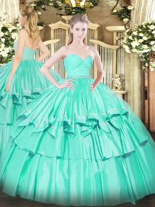  Sleeveless Beading and Lace and Ruffled Layers Zipper Quinceanera Dress