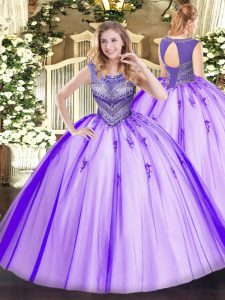 Modern Sleeveless Lace Up Floor Length Beading 15th Birthday Dress