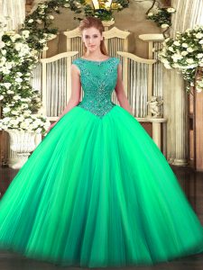 Edgy Tulle Sleeveless Floor Length Quinceanera Dress and Beading