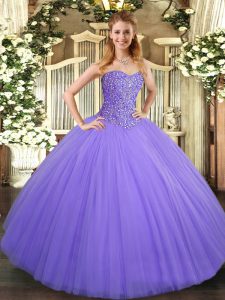  Lavender Sleeveless Tulle Lace Up 15th Birthday Dress for Military Ball and Sweet 16 and Quinceanera
