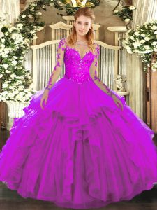  Long Sleeves Lace and Ruffles Lace Up Sweet 16 Dresses