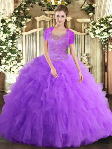 Fitting Lavender Sleeveless Beading and Ruffled Layers Floor Length 15 Quinceanera Dress