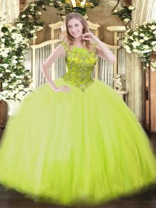 Gorgeous Yellow Green Sleeveless Tulle Zipper Vestidos de Quinceanera for Military Ball and Sweet 16 and Quinceanera
