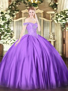 Custom Made Ball Gowns Sweet 16 Quinceanera Dress Purple Off The Shoulder Satin Sleeveless Floor Length Lace Up