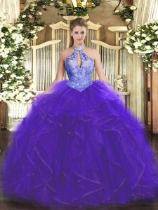 Super Ruffles and Sequins 15 Quinceanera Dress Purple Lace Up Sleeveless Floor Length