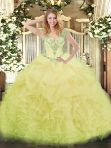  Floor Length Ball Gowns Sleeveless Yellow Sweet 16 Dresses Lace Up