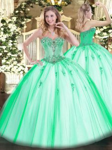  Floor Length Ball Gowns Sleeveless Apple Green Vestidos de Quinceanera Lace Up