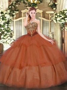 Deluxe Sleeveless Beading and Ruffled Layers Lace Up Vestidos de Quinceanera