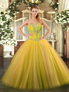 Custom Design Floor Length Ball Gowns Sleeveless Gold 15th Birthday Dress Lace Up