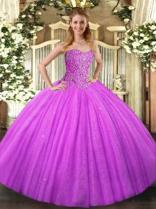 Deluxe Lilac Sleeveless Tulle Lace Up Vestidos de Quinceanera for Military Ball and Sweet 16 and Quinceanera