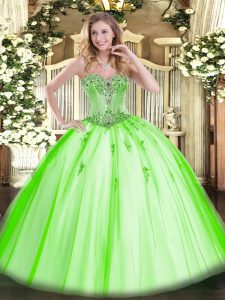  Tulle Lace Up Sweetheart Sleeveless Floor Length Quince Ball Gowns Beading and Appliques