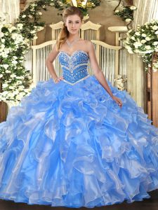 Eye-catching Baby Blue Sleeveless Organza Lace Up Sweet 16 Dresses for Military Ball and Sweet 16 and Quinceanera