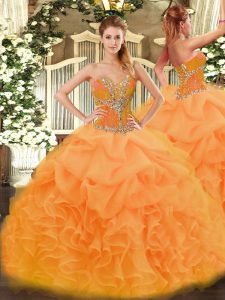 Customized Sweetheart Sleeveless Lace Up 15 Quinceanera Dress Orange Organza