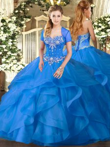  Baby Blue Lace Up Sweetheart Beading and Ruffles Quinceanera Dress Tulle Sleeveless