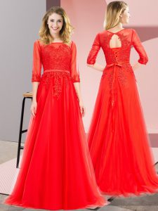  3 4 Length Sleeve Lace Up Floor Length Lace 