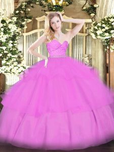 Gorgeous Lilac Sleeveless Tulle Zipper Quinceanera Dress for Military Ball and Sweet 16 and Quinceanera