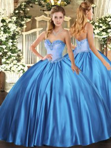  Sweetheart Sleeveless Lace Up Ball Gown Prom Dress Baby Blue Satin