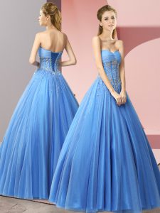 Exceptional Floor Length Baby Blue Prom Evening Gown Sweetheart Sleeveless Lace Up