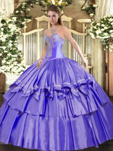 Amazing Lavender Organza and Taffeta Lace Up Quinceanera Dresses Sleeveless Floor Length Beading and Ruffled Layers