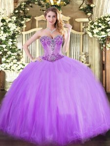 Perfect Lavender Lace Up Sweetheart Beading Quinceanera Dresses Tulle Sleeveless