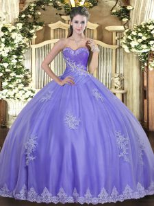 Discount Sleeveless Floor Length Beading and Appliques Lace Up Sweet 16 Quinceanera Dress with Lavender